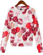 Romwe Floral Print Crop Sweatshirt