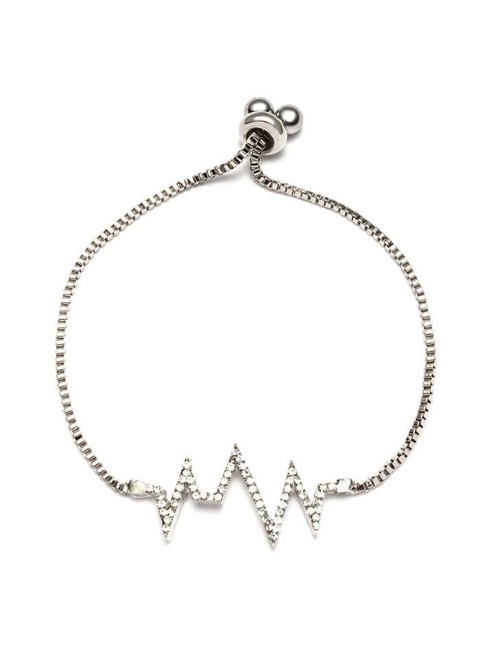 Romwe Silver Tone Crystal Inlay Geo Charm Bracelet