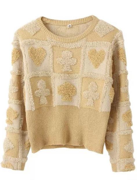 Romwe Poker Pattern Crop Knit Sweater