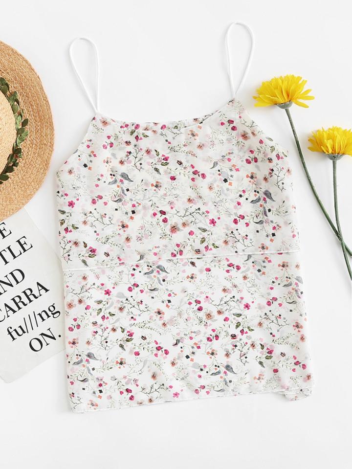 Romwe Chiffon Ditsy Print Cami Top