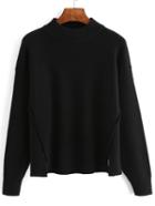 Romwe Dip Hem Split Ribbed Black Sweater