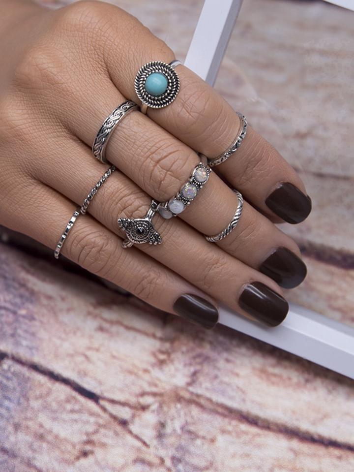 Romwe Engraved Ring Pack 8pcs