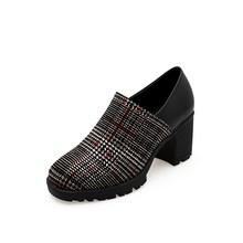 Romwe Houndstooth Detail Chunky Heels