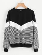 Romwe Cut And Sew Chevron Sweatshirt