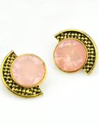 Romwe Pink Gemstone Gold Stud Earrings