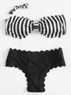 Romwe Striped Scalloped Trim Bikini Set