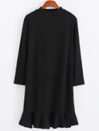 Romwe Ruffle Hem Black Tshirt Dress