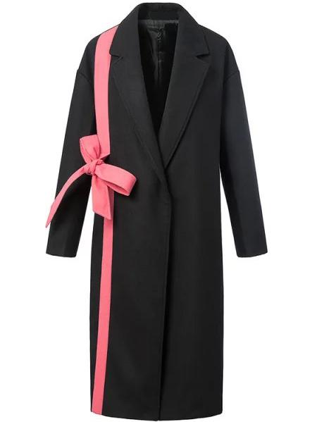 Romwe Notch Lapel Contrast Bow Split Back Duster Coat