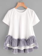 Romwe Striped Ruffle Trim Hi Lo A Line T-shirt