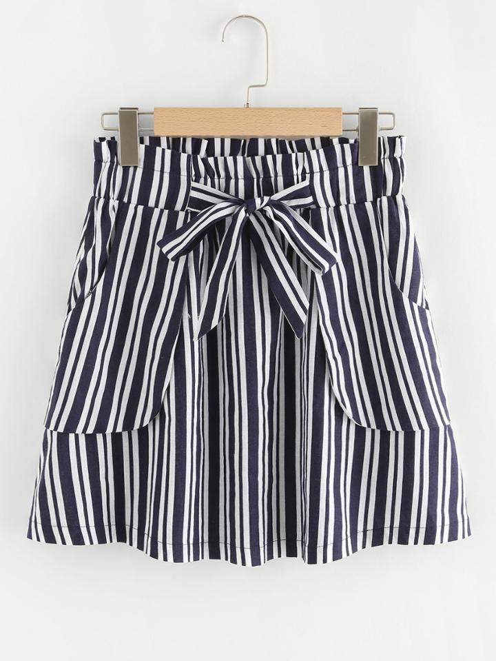 Romwe Knot Waist Striped Skirt