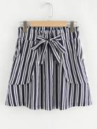 Romwe Knot Waist Striped Skirt