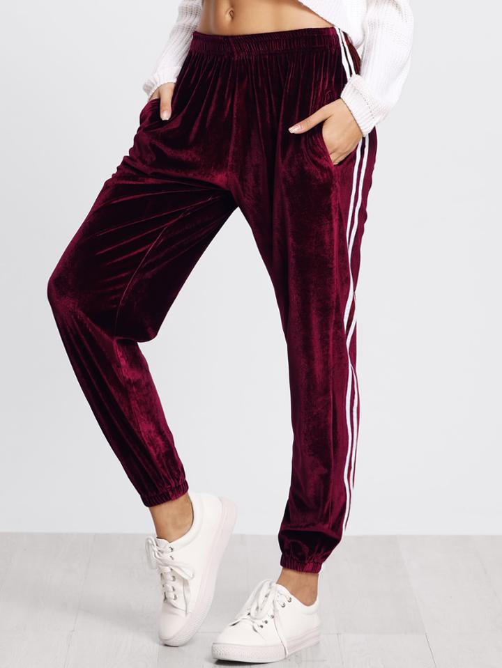 Romwe Tape Side Velvet Sweatpants