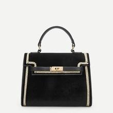 Romwe Embroidery Detail Twist Lock Satchel Bag