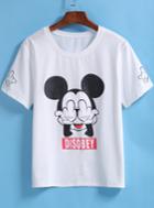 Romwe White Short Sleeve Mickey Print T-shirt