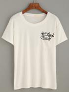 Romwe White Letter Print Drop Shoulder Pocket T-shirt