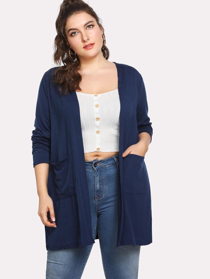 Romwe Pocket Front Jersey Knit Cardigan