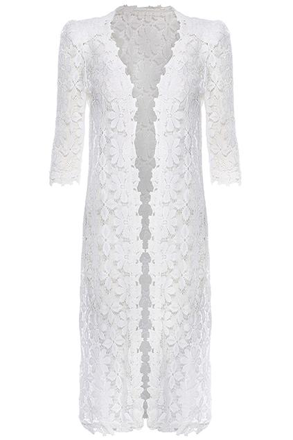 Romwe Flower Hollow Lace White Cardigan