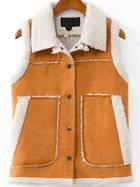 Romwe Lapel Pockets Single Breasted Khaki Vest