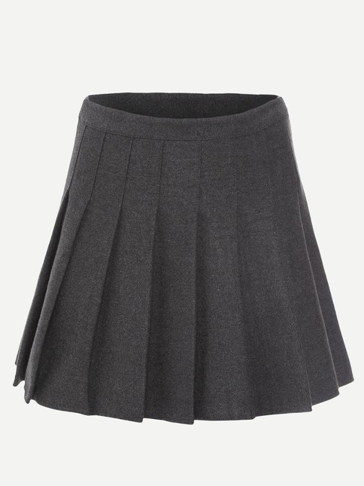 Romwe Grey Zipper Side Pleated Skirt