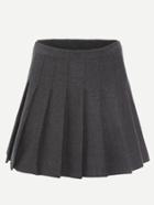 Romwe Grey Zipper Side Pleated Skirt