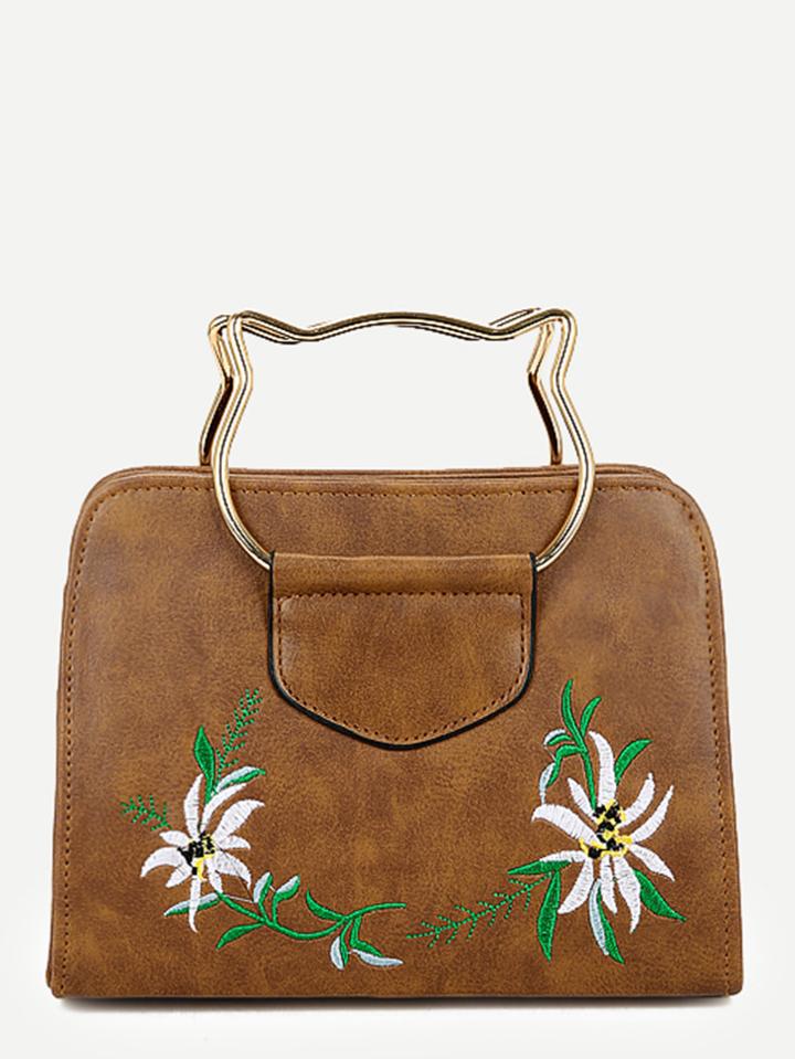 Romwe Flower Embroidery Tote Bag With Cat Ear Handle