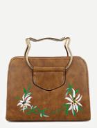 Romwe Flower Embroidery Tote Bag With Cat Ear Handle