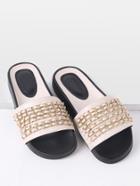 Romwe White Chain Detail Pu Slide Flat Sandals