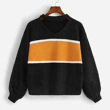 Romwe Two Tone Cut Neck Sweater