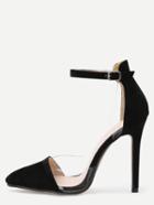 Romwe Faux Suede Clear Side Ankle Strap Pumps