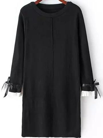 Romwe Chiffon Cuff Bow Black Sweater
