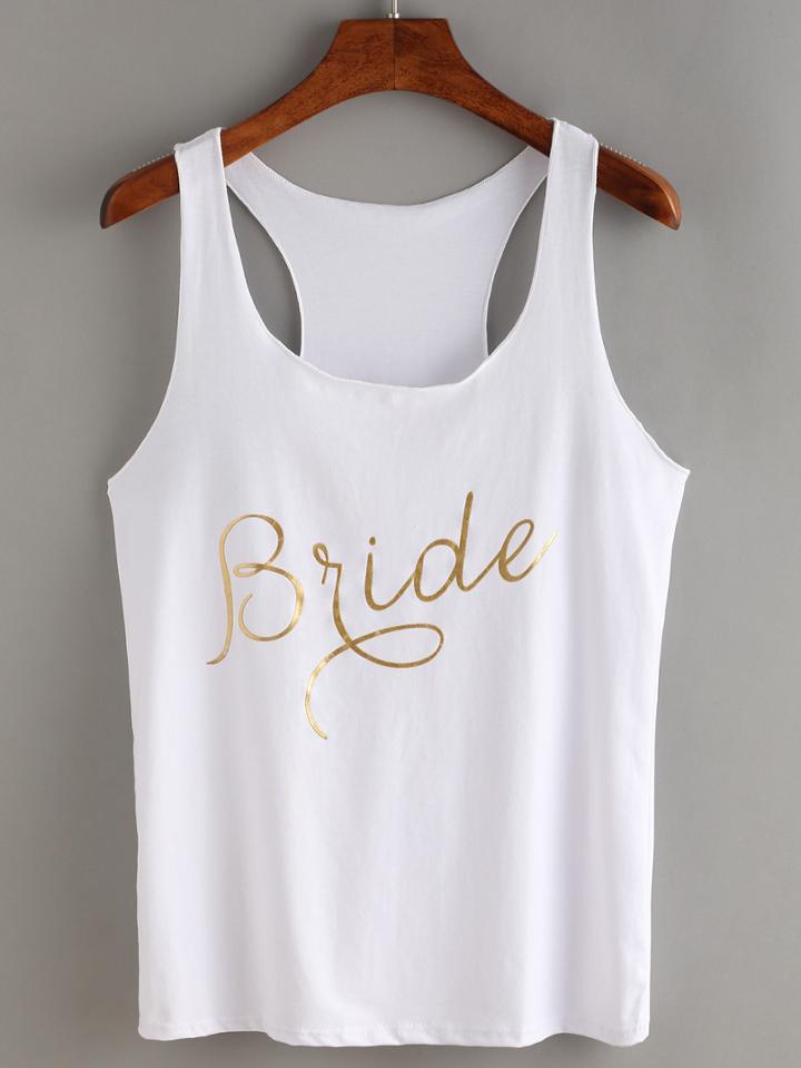 Romwe Letter Print Racer Tank Top