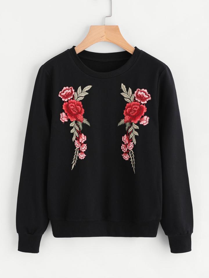 Romwe Floral Patch Front Sweatshirt