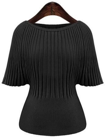 Romwe Half Sleeve Slim Black Sweater