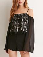 Romwe Spaghetti Strap Chiffon Crop Blouse