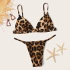 Romwe Leopard Triangle Top With String Bikini Set