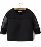 Romwe Black Contrast Gauze Crop Sweatshirt