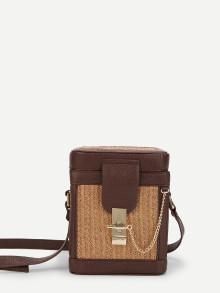 Romwe Pu Trim Straw Shoulder Bag
