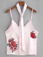 Romwe Floral Embroidered Cami Top With Scarf