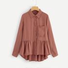 Romwe Plus Ruffle Hem Solid Blouse