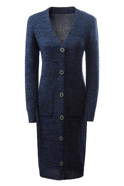 Romwe Long Navy-blue Cardigan