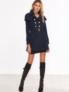 Romwe Navy Double Breasted Cape Trench Coat