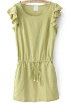 Romwe Ruffle Bead Drawstring Waist Green Dress