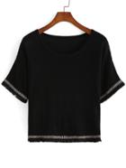 Romwe With Tassel Embroidered Black Sweater