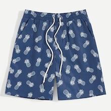 Romwe Guys Pineapple Print Drawstring Waist Shorts