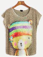 Romwe Polka Dot Bear Print T-shirt