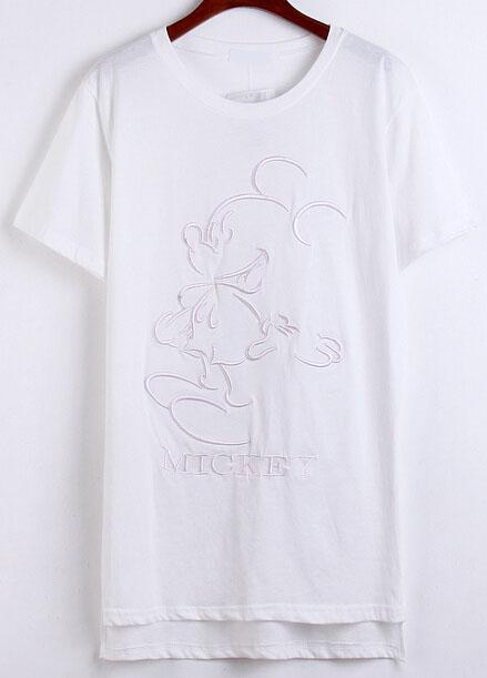 Romwe Mickey Embroidered White T-shirt