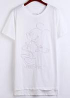 Romwe Mickey Embroidered White T-shirt