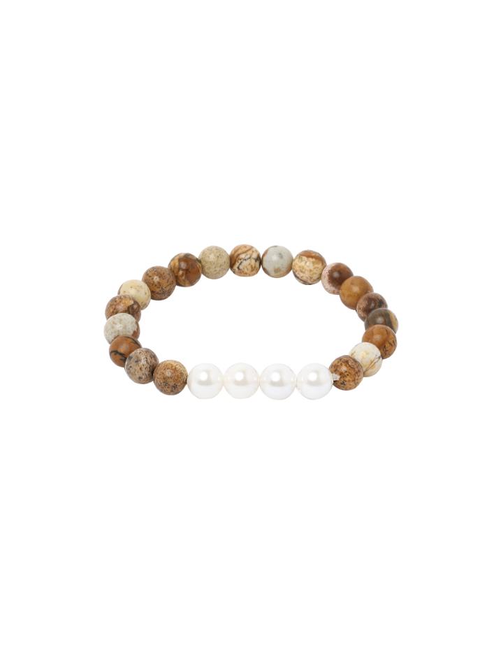 Romwe White Pearl Buddha Beads Bracelet