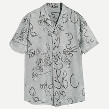 Romwe Guys Graffiti Print Buttoned Shirt
