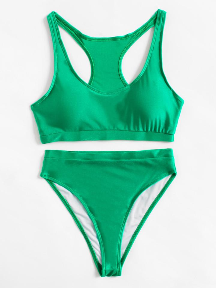 Romwe Racerback High Leg Bikini Set